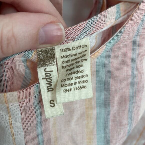 JAPNA Pink Orange Multi Striped Ruffle Sleeve Cropped Blouse Women’s Size S - Picture 3 of 4